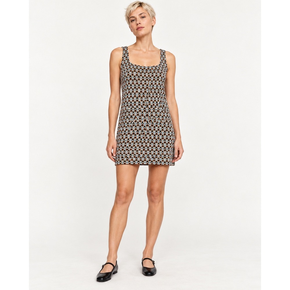 Zara Womens Geometric Jacquard Knit Mini Dress Size M Blue Orange Retro Shift